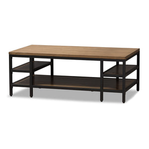 Baxton Studio Caribou Rustic Industrial Style Oak Brown Finished Wood and Black Finished Metal Coffee Table