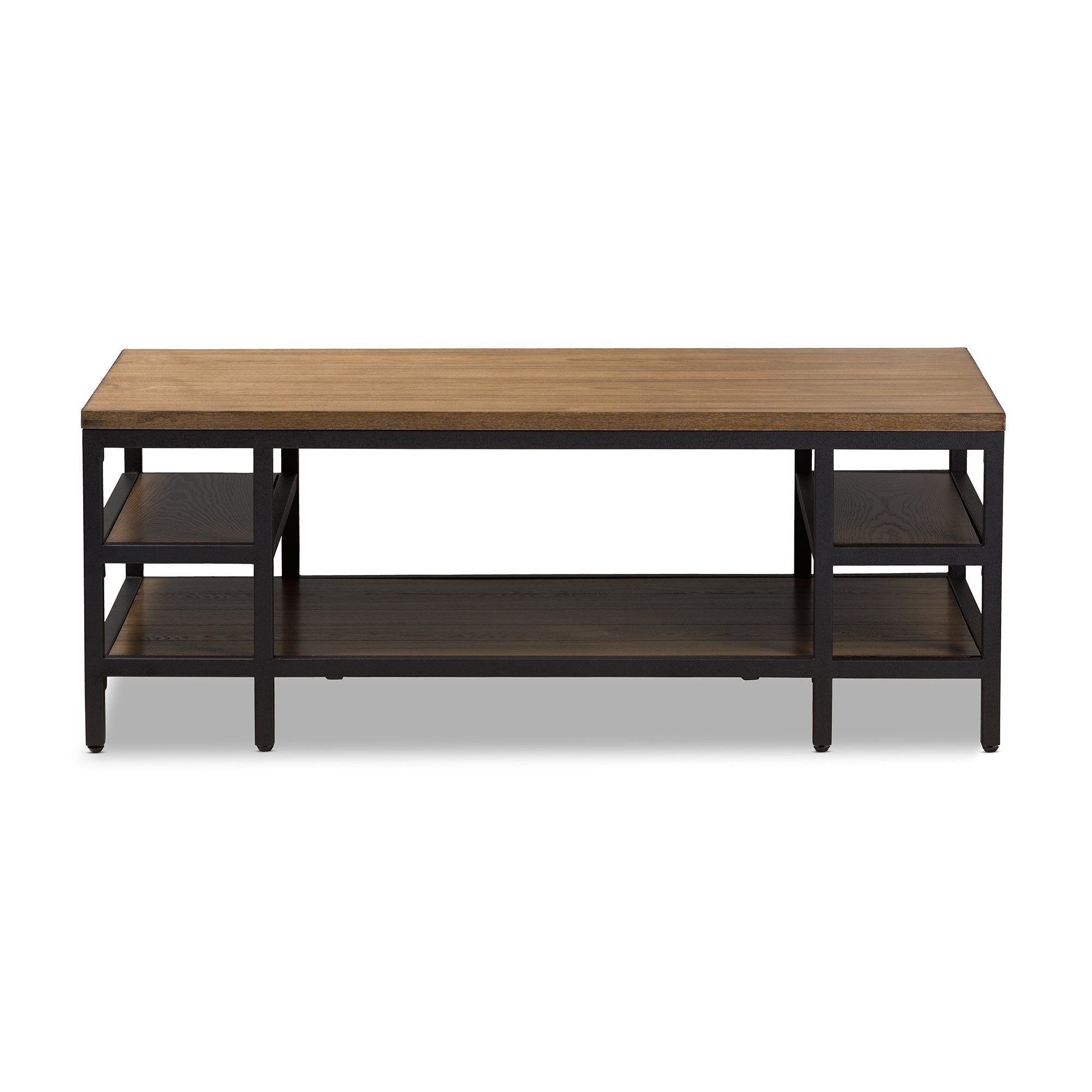 Baxton Studio Caribou Rustic Industrial Style Oak Brown Finished Wood and Black Finished Metal Coffee Table