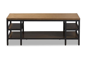 Baxton Studio Caribou Rustic Industrial Style Oak Brown Finished Wood and Black Finished Metal Coffee Table