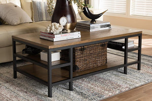 Baxton Studio Caribou Rustic Industrial Style Oak Brown Finished Wood and Black Finished Metal Coffee Table