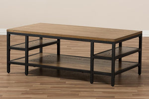 Baxton Studio Caribou Rustic Industrial Style Oak Brown Finished Wood and Black Finished Metal Coffee Table