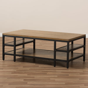 Baxton Studio Caribou Rustic Industrial Style Oak Brown Finished Wood and Black Finished Metal Coffee Table