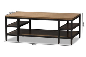 Baxton Studio Caribou Rustic Industrial Style Oak Brown Finished Wood and Black Finished Metal Coffee Table