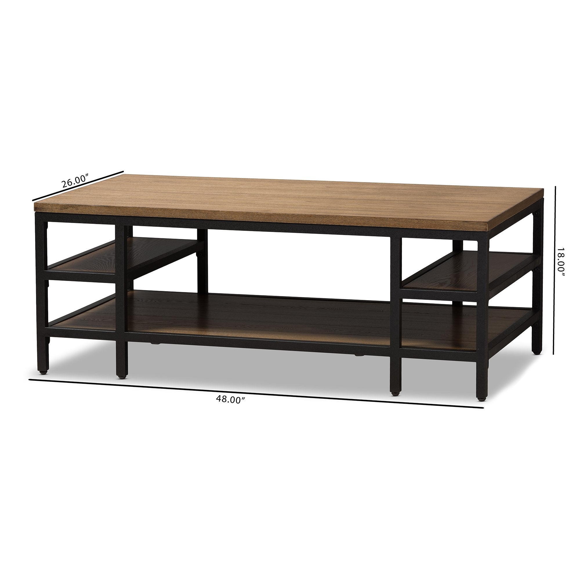 Baxton Studio Caribou Rustic Industrial Style Oak Brown Finished Wood and Black Finished Metal Coffee Table