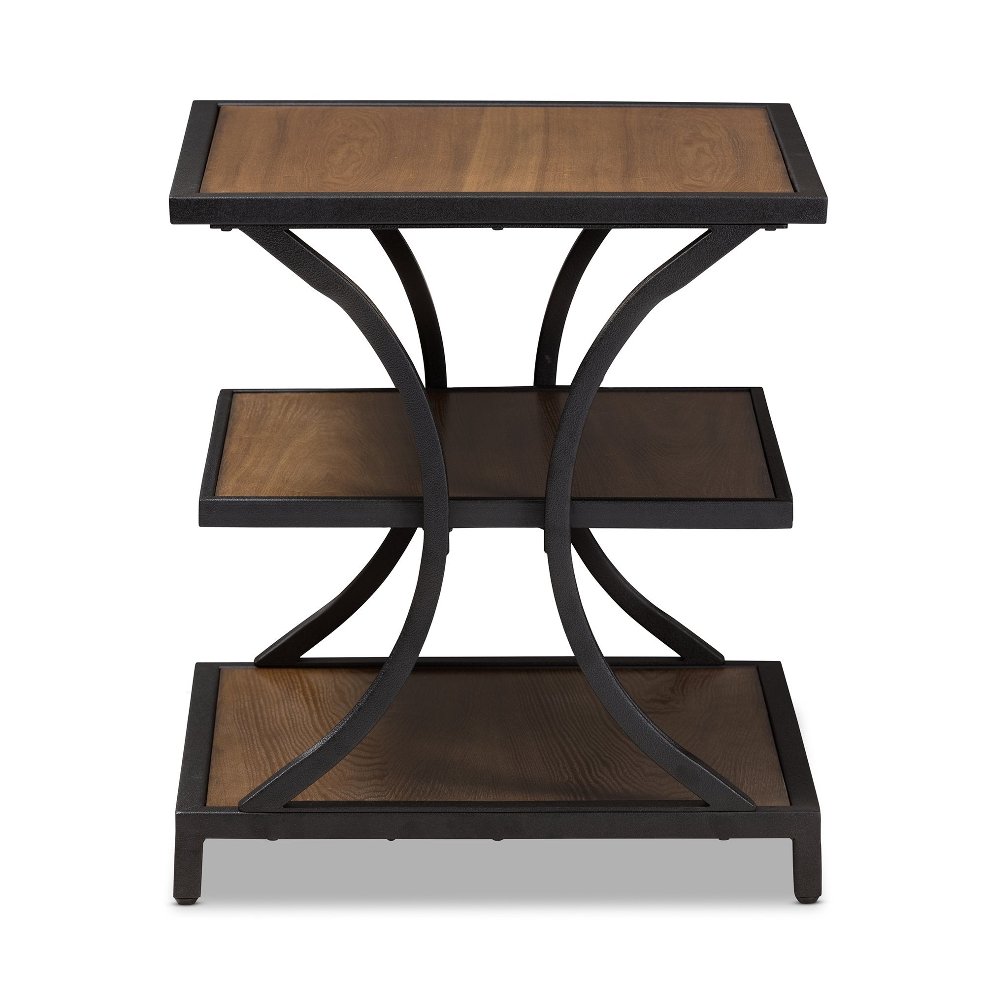 Baxton Studio Lancashire Rustic Industrial Style Oak Brown Finished Wood and Black Finished Metal End Table