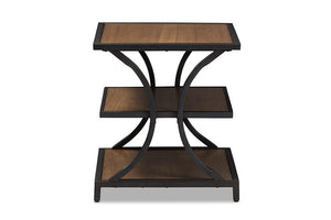 Baxton Studio Lancashire Rustic Industrial Style Oak Brown Finished Wood and Black Finished Metal End Table