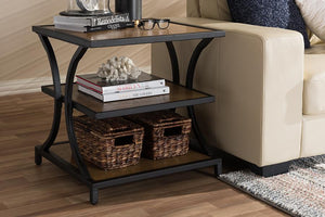 Baxton Studio Lancashire Rustic Industrial Style Oak Brown Finished Wood and Black Finished Metal End Table