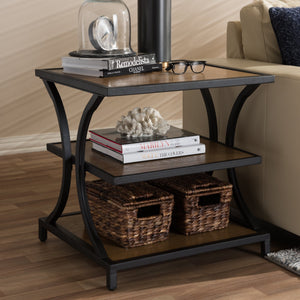 Baxton Studio Lancashire Rustic Industrial Style Oak Brown Finished Wood and Black Finished Metal End Table