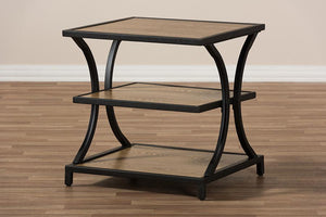 Baxton Studio Lancashire Rustic Industrial Style Oak Brown Finished Wood and Black Finished Metal End Table