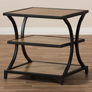 Baxton Studio Lancashire Rustic Industrial Style Oak Brown Finished Wood and Black Finished Metal End Table