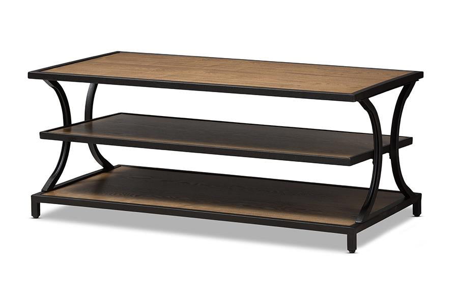 Baxton Studio Lancashire Rustic Industrial Style Oak Brown Finished Wood and Black Finished Metal Coffee Table