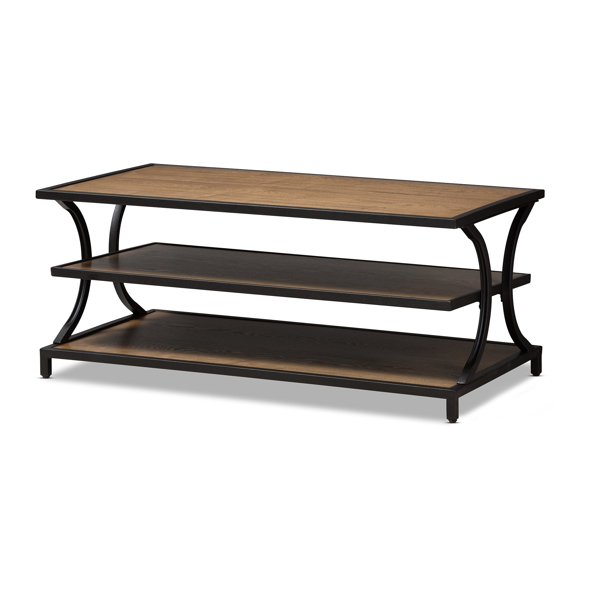 Baxton Studio Lancashire Rustic Industrial Style Oak Brown Finished Wood and Black Finished Metal Coffee Table