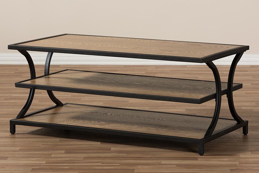 Baxton Studio Lancashire Rustic Industrial Style Oak Brown Finished Wood and Black Finished Metal Coffee Table