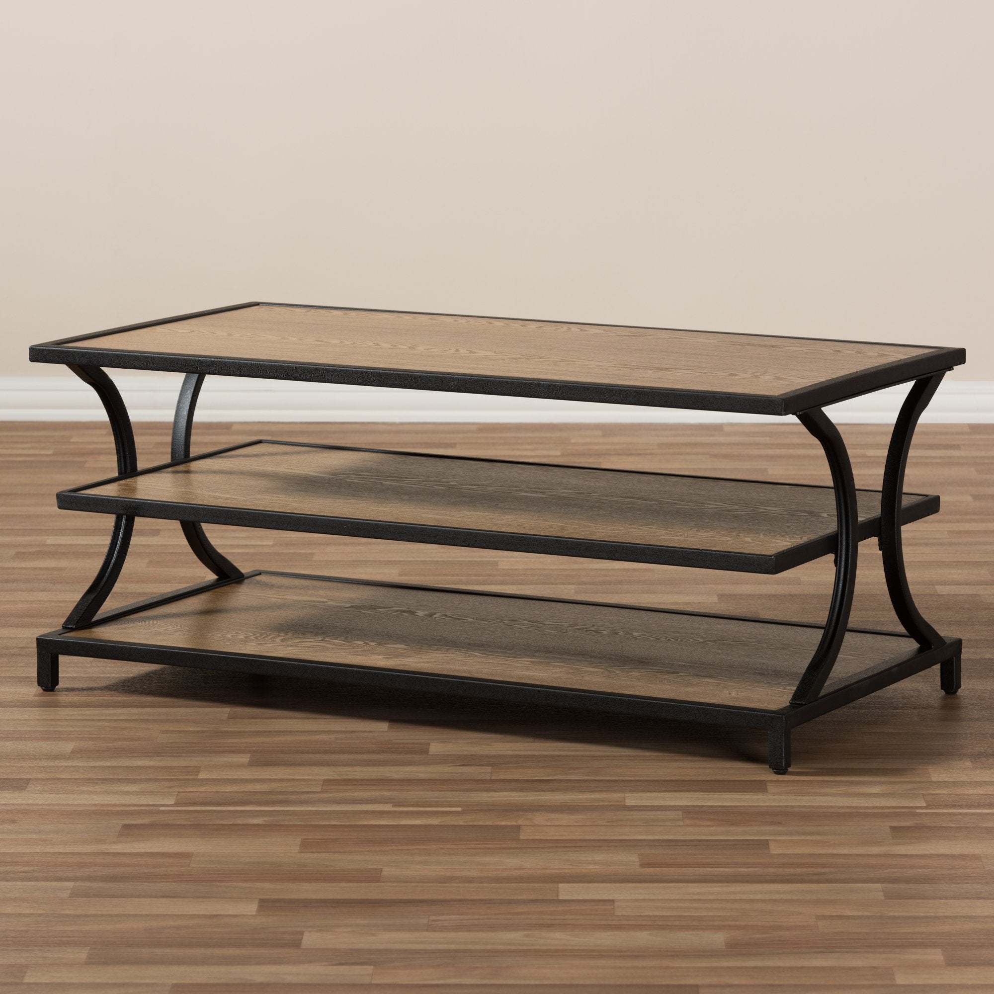 Baxton Studio Lancashire Rustic Industrial Style Oak Brown Finished Wood and Black Finished Metal Coffee Table