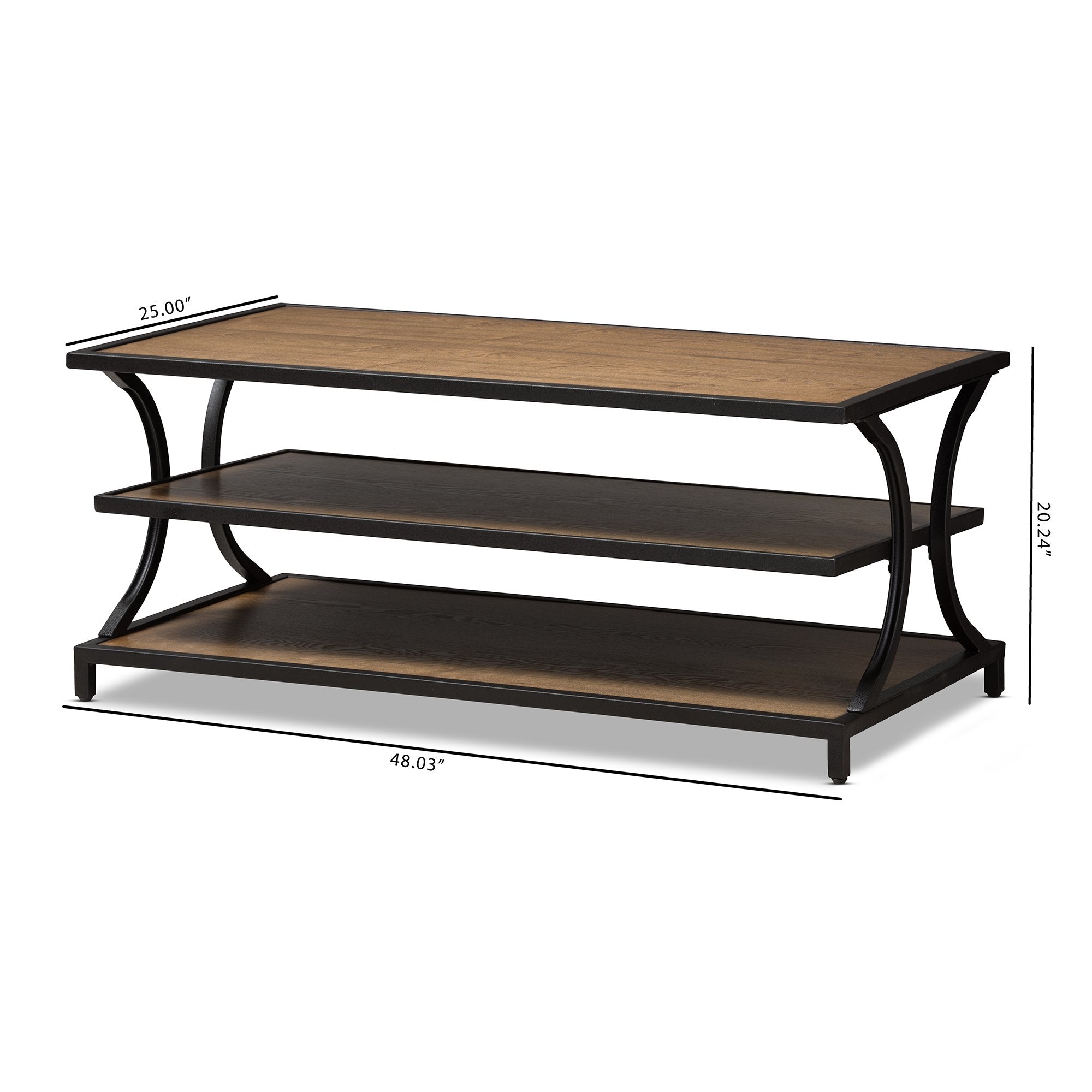 Baxton Studio Lancashire Rustic Industrial Style Oak Brown Finished Wood and Black Finished Metal Coffee Table