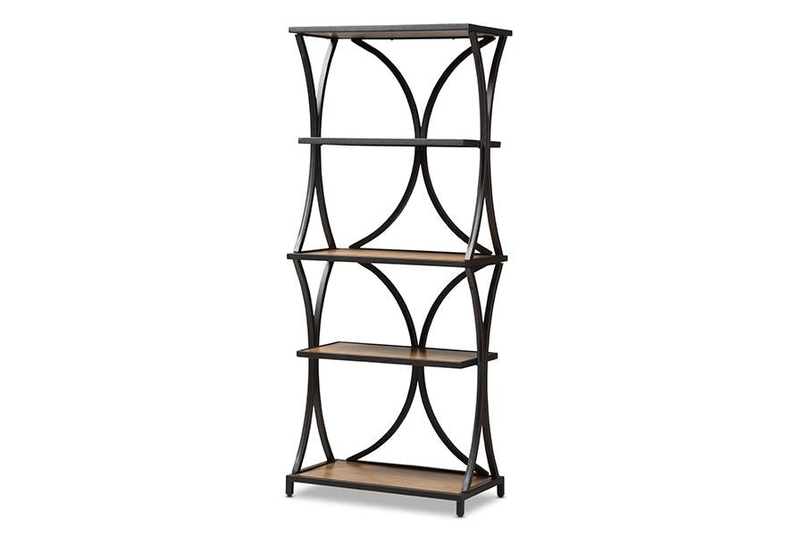 Baxton Studio Lancashire Rustic Industrial Style Oak Brown Finished Wood and Black Finished Metal Bookshelf