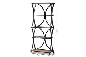 Baxton Studio Lancashire Rustic Industrial Style Oak Brown Finished Wood and Black Finished Metal Bookshelf