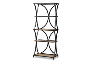 Baxton Studio Lancashire Rustic Industrial Style Oak Brown Finished Wood and Black Finished Metal Bookshelf