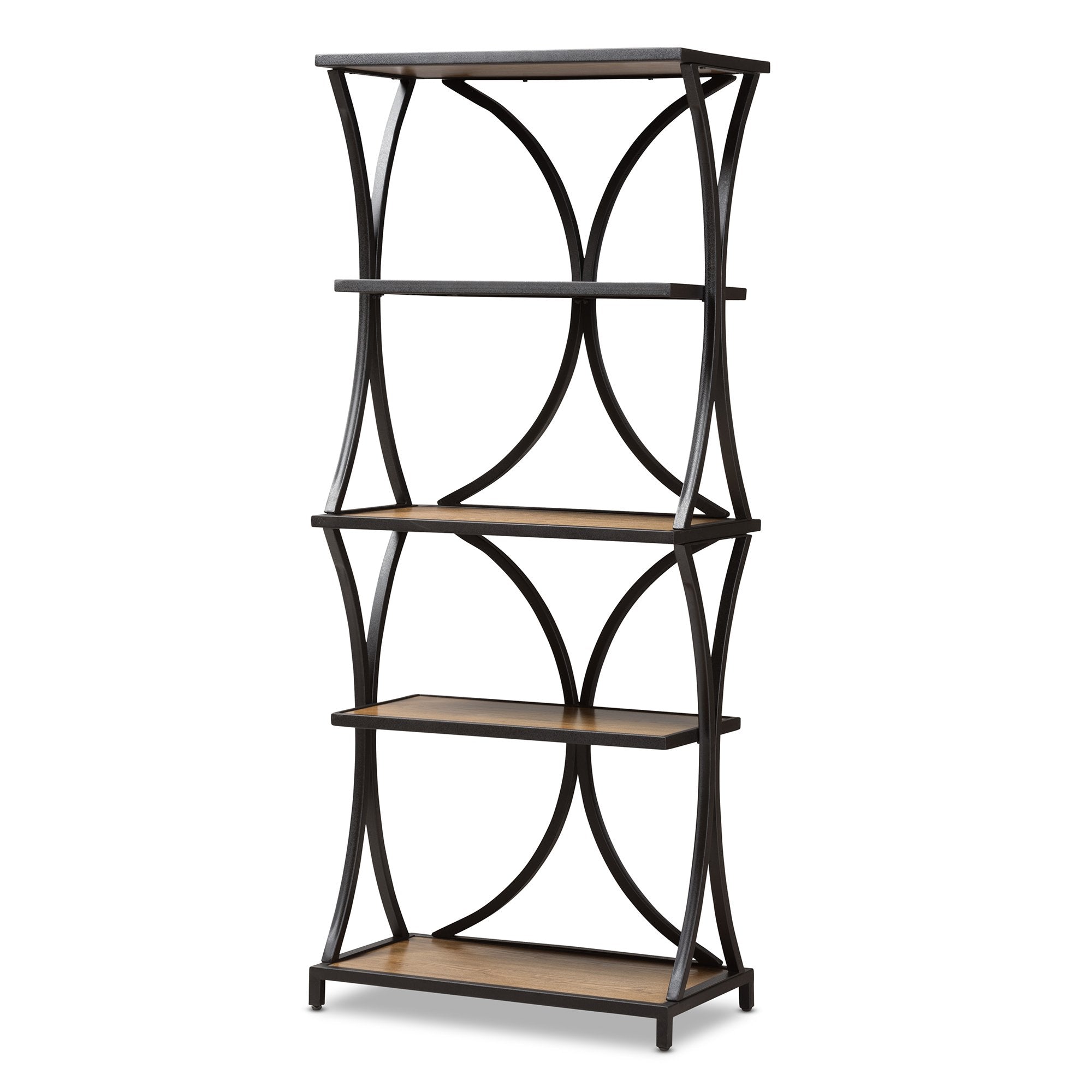 Baxton Studio Lancashire Rustic Industrial Style Oak Brown Finished Wood and Black Finished Metal Bookshelf