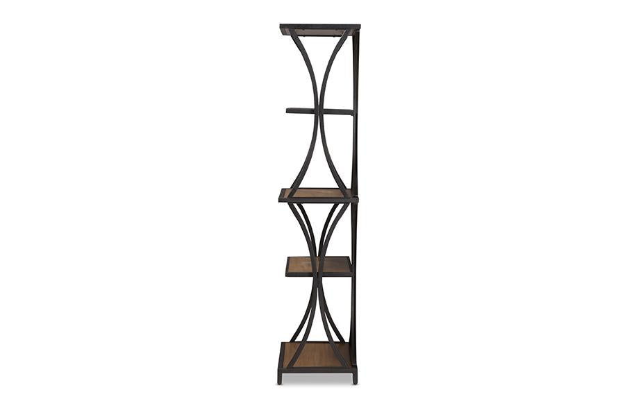 Baxton Studio Lancashire Rustic Industrial Style Oak Brown Finished Wood and Black Finished Metal Bookshelf