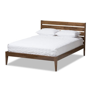 Baxton Studio Elmdon Mid-Century Modern Solid Walnut Wood Slatted Headboard Style Full Size Platform Bed