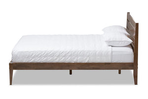 Baxton Studio Elmdon Mid-Century Modern Solid Walnut Wood Slatted Headboard Style King Size Platform Bed