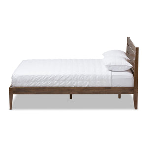 Baxton Studio Elmdon Mid-Century Modern Solid Walnut Wood Slatted Headboard Style Full Size Platform Bed