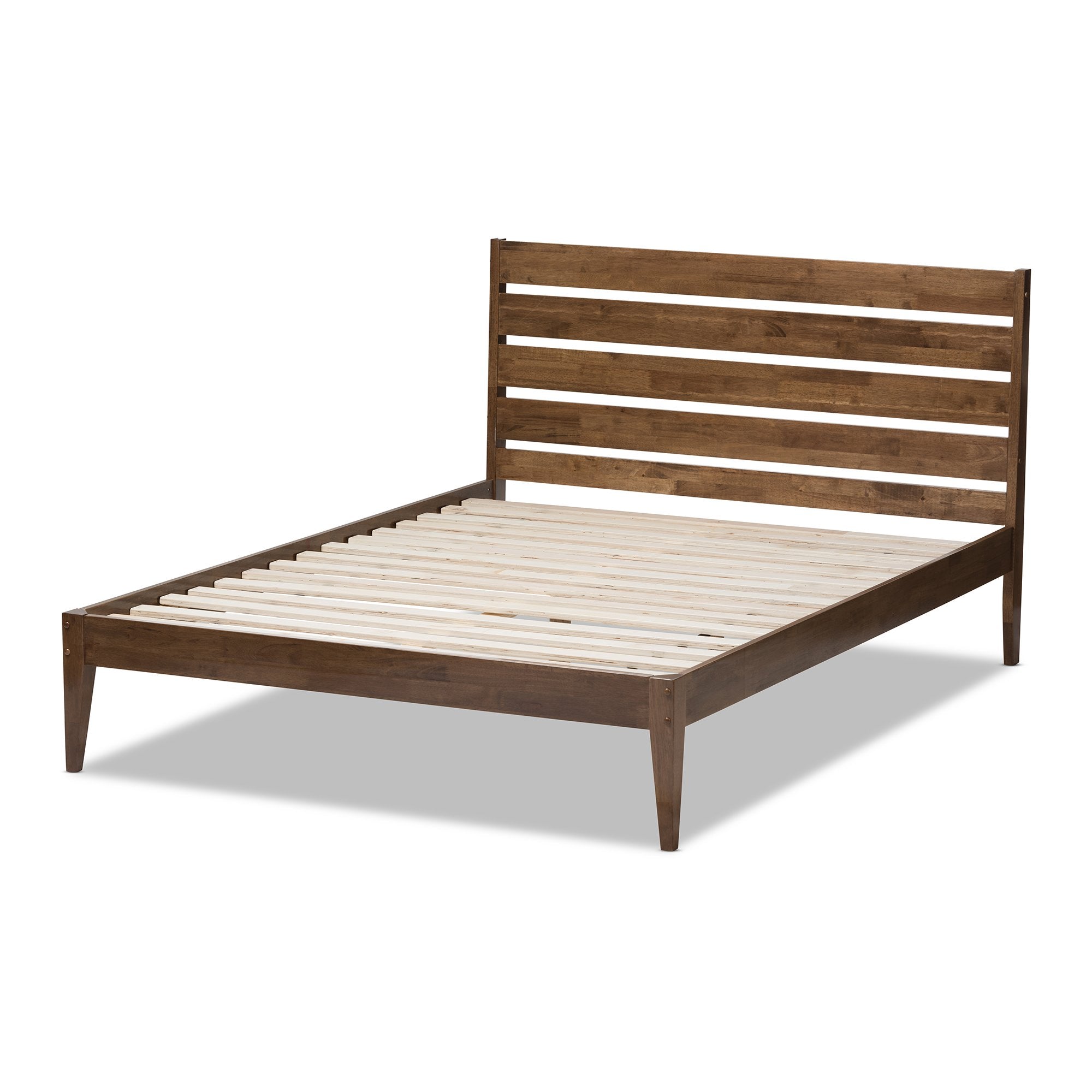 Baxton Studio Elmdon Mid-Century Modern Solid Walnut Wood Slatted Headboard Style King Size Platform Bed