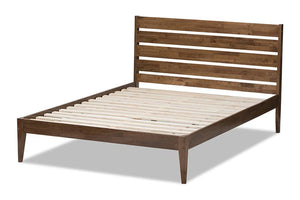 Baxton Studio Elmdon Mid-Century Modern Solid Walnut Wood Slatted Headboard Style King Size Platform Bed