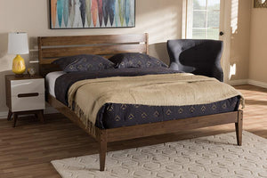 Baxton Studio Elmdon Mid-Century Modern Solid Walnut Wood Slatted Headboard Style Full Size Platform Bed