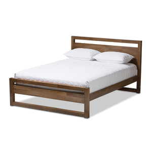 Baxton Studio Torino Mid-Century Modern Solid Walnut Wood Open Frame Style King Size Platform Bed