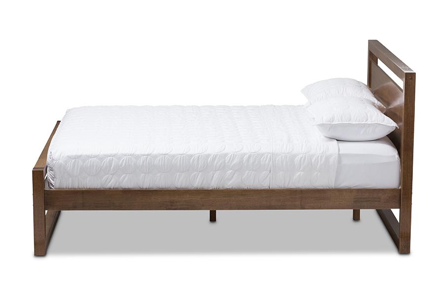 Baxton Studio Torino Mid-Century Modern Solid Walnut Wood Open Frame Style King Size Platform Bed