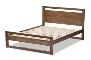 Baxton Studio Torino Mid-Century Modern Solid Walnut Wood Open Frame Style King Size Platform Bed