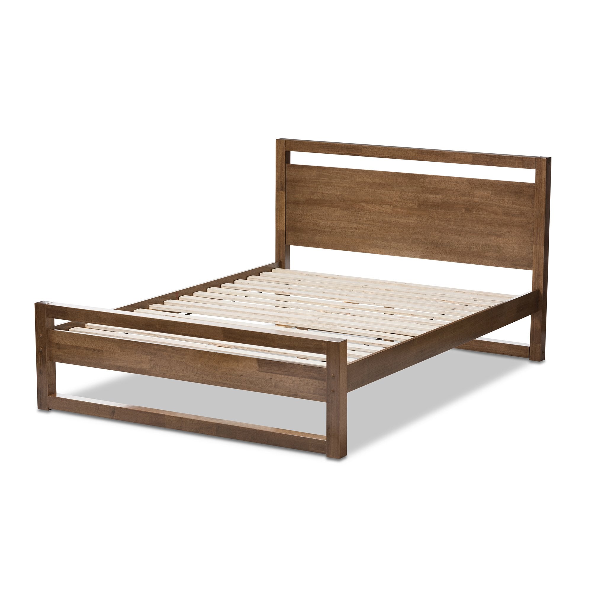 Baxton Studio Torino Mid-Century Modern Solid Walnut Wood Open Frame Style King Size Platform Bed