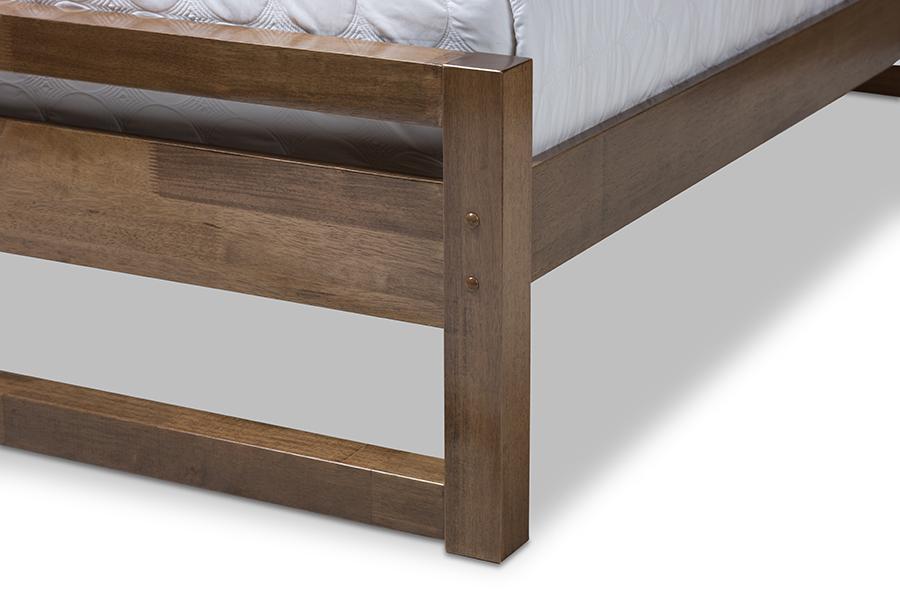 Baxton Studio Torino Mid-Century Modern Solid Walnut Wood Open Frame Style King Size Platform Bed