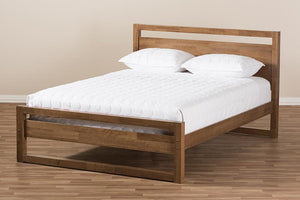 Baxton Studio Torino Mid-Century Modern Solid Walnut Wood Open Frame Style King Size Platform Bed