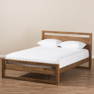 Baxton Studio Torino Mid-Century Modern Solid Walnut Wood Open Frame Style King Size Platform Bed