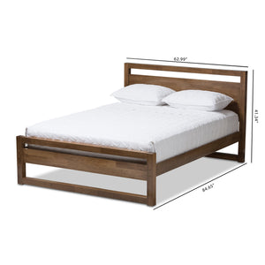 Baxton Studio Torino Mid-Century Modern Solid Walnut Wood Open Frame Style King Size Platform Bed