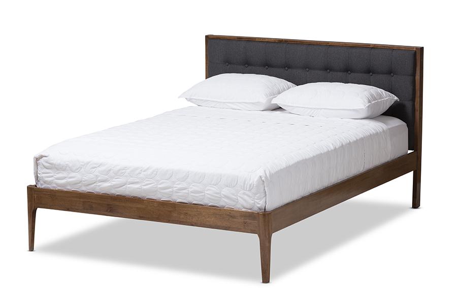 Baxton Studio Jupiter Mid-Century Modern Grey Fabric Upholstered Button-Tufted Full Size Platform Bed