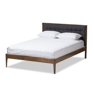 Baxton Studio Jupiter Mid-Century Modern Grey Fabric Upholstered Button-Tufted King Size Platform Bed