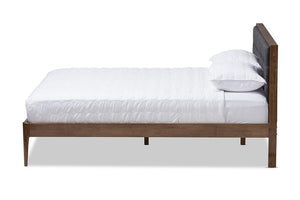 Baxton Studio Jupiter Mid-Century Modern Grey Fabric Upholstered Button-Tufted Full Size Platform Bed