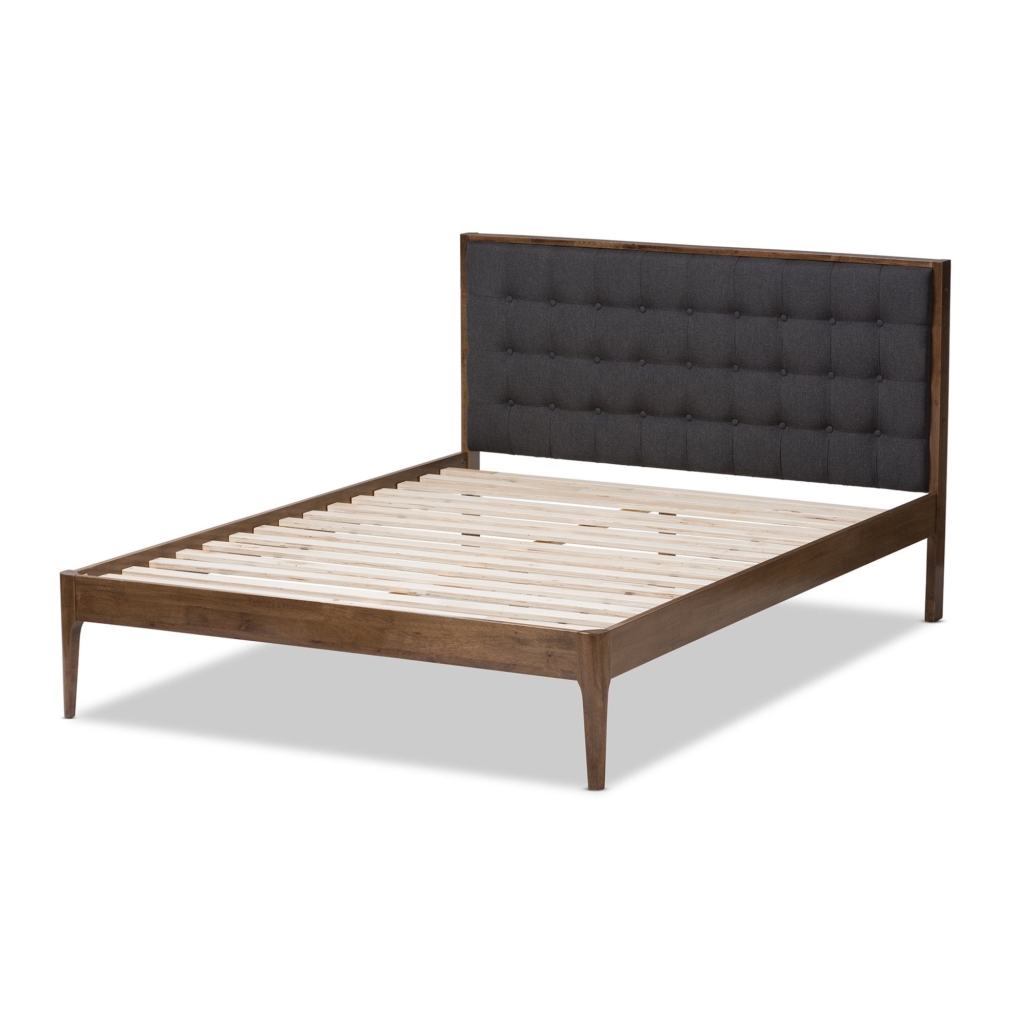 Baxton Studio Jupiter Mid-Century Modern Grey Fabric Upholstered Button-Tufted Full Size Platform Bed