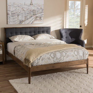 Baxton Studio Jupiter Mid-Century Modern Grey Fabric Upholstered Button-Tufted King Size Platform Bed