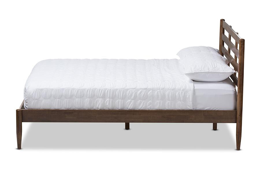 Baxton Studio Opal Mid-Century Modern Solid Walnut Wood Slatted Headboard King Size Platform Bed