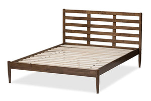 Baxton Studio Opal Mid-Century Modern Solid Walnut Wood Slatted Headboard Full Size Platform Bed