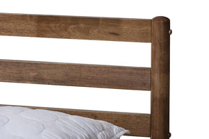 Baxton Studio Opal Mid-Century Modern Solid Walnut Wood Slatted Headboard Full Size Platform Bed