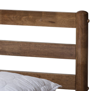 Baxton Studio Opal Mid-Century Modern Solid Walnut Wood Slatted Headboard King Size Platform Bed