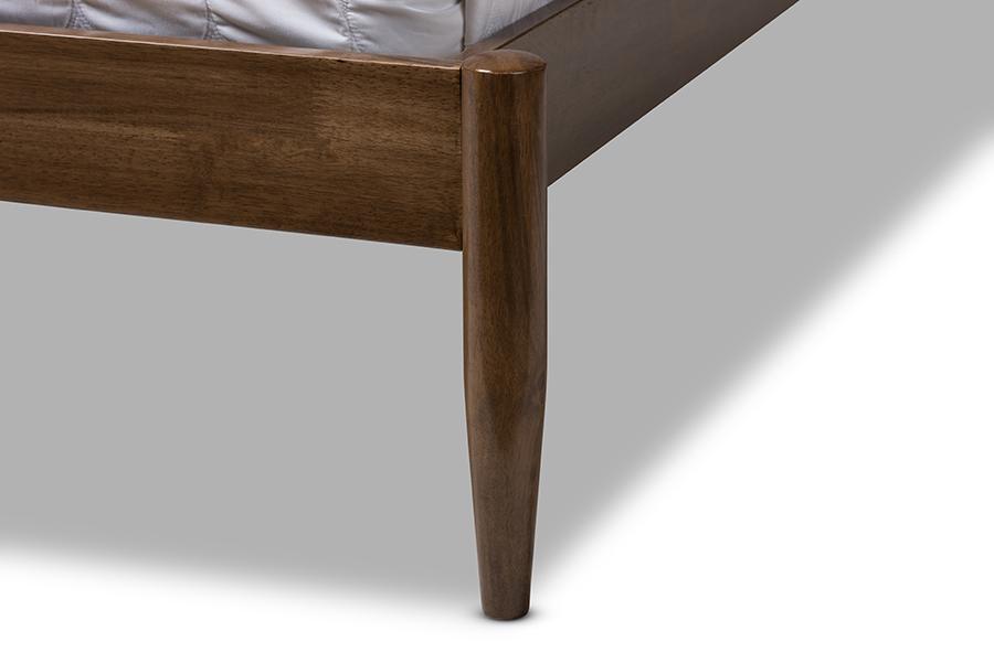 Baxton Studio Opal Mid-Century Modern Solid Walnut Wood Slatted Headboard Full Size Platform Bed