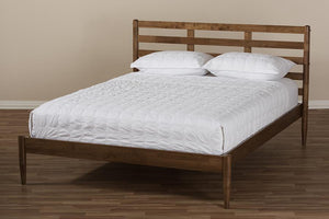 Baxton Studio Opal Mid-Century Modern Solid Walnut Wood Slatted Headboard Full Size Platform Bed