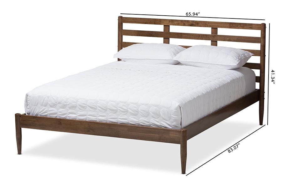 Baxton Studio Opal Mid-Century Modern Solid Walnut Wood Slatted Headboard Full Size Platform Bed